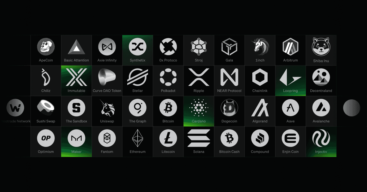 Logos von 41 Kryptowährungen