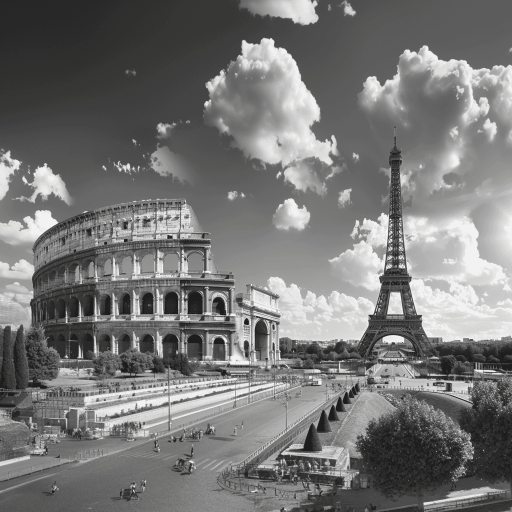 Symbolfoto mit bekannten europäischen Bauwerken wie dem Eiffelturm